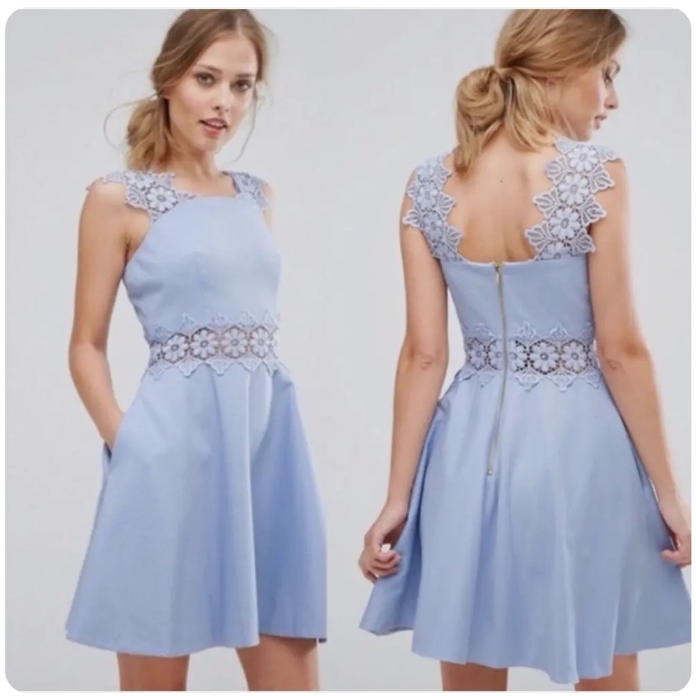 Ted Baker Monaa Mini A-Line Dress Blue Lace Floral Sleeveless 6 US (2 Ted)